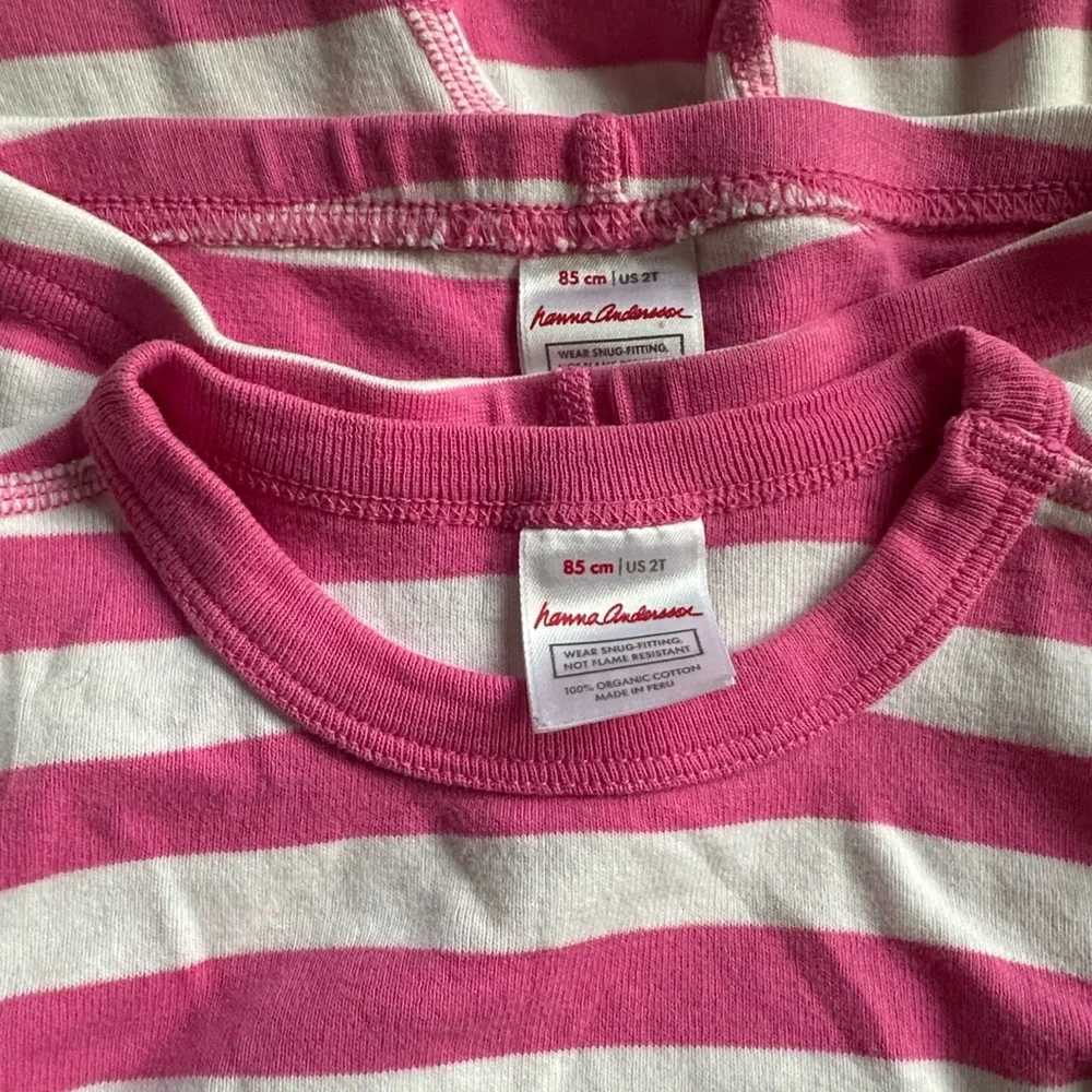 Hanna Andersson Long John Pajama Set Power Pink Hanna White Girls Kids 2T FLAWS